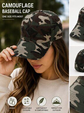Camouflage Baseball Cap Adjustable Camo Hat Unisex Casual Outdoor One Size